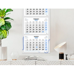 Calendario pared liderpapel 3 meses vistas 2026 plegable 33x70 cm papel 90 gr
