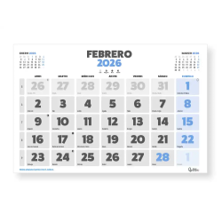 Calendario pared liderpapel clasico 2026 lomo engomado 44x32 cm papel 128 gr