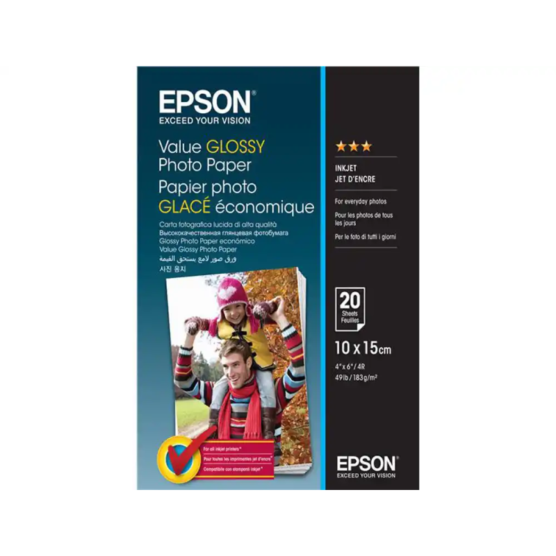 Papel fotografico epson brillo 10x15 183 gr cm pack de 20 hojas