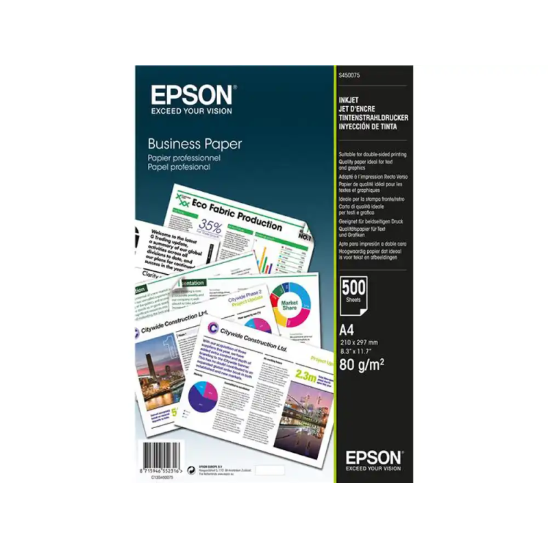 Papel epson business brillo para ink-jet a4 80 gr paquete de 500 hojas