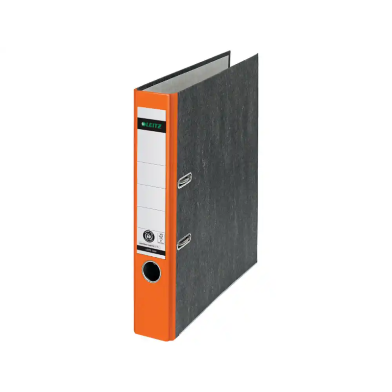 Archivador de palanca leitz 180 co2 neutral din a4 carton jaspeado lomo 52 mm color naranja