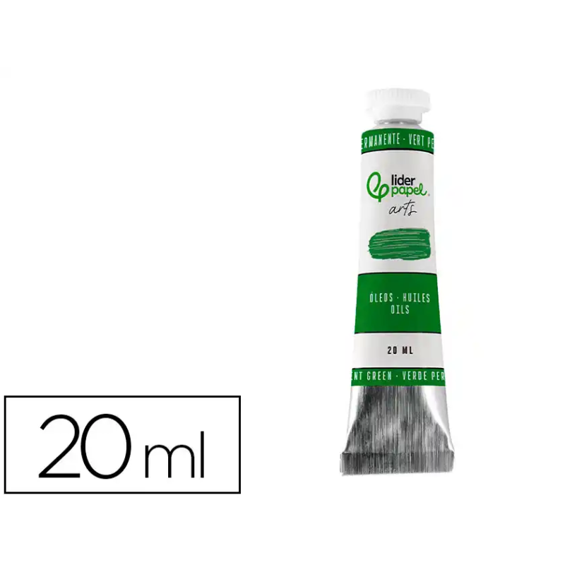 Pintura al oleo liderpapel tubo de aluminio de 20 ml color verde permanente
