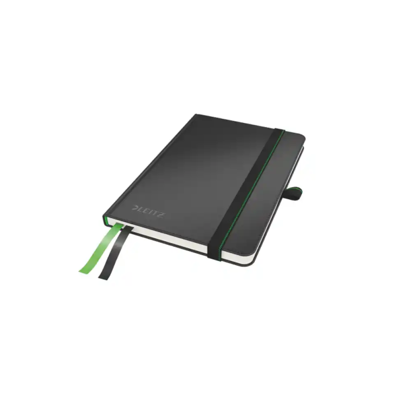 Cuaderno con gomilla leitz tapa dura a6 80 hojas cuadricula color negro