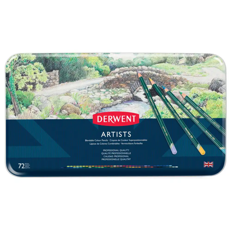Lapices de colores derwent artists caja metalica de 72 unidades colores surtidos