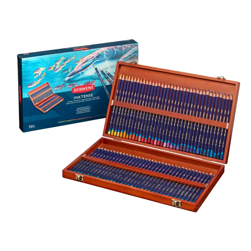 Lapices de colores derwent inktense caja de madera 72 unidades colores surtidos