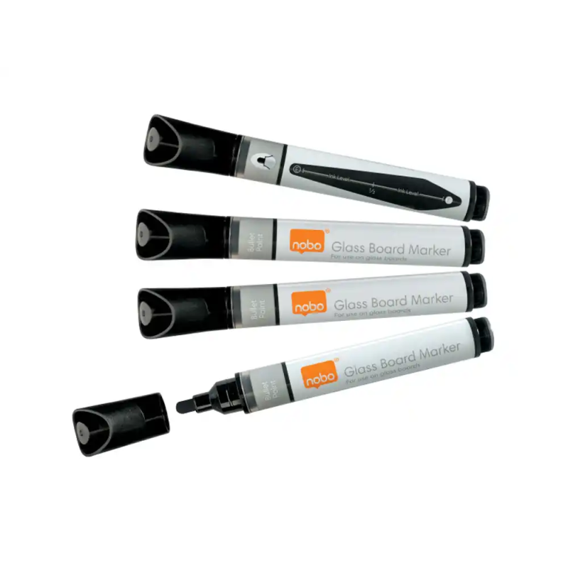 Rotulador nobo para pizarra blanca punta redonda 3 mm color negro blister de 4 unidades