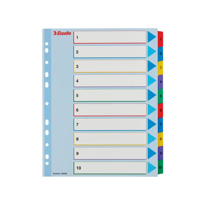 Separador esselte numerico 1-10 borra y re-escribe cartulina din a4 multitaladro