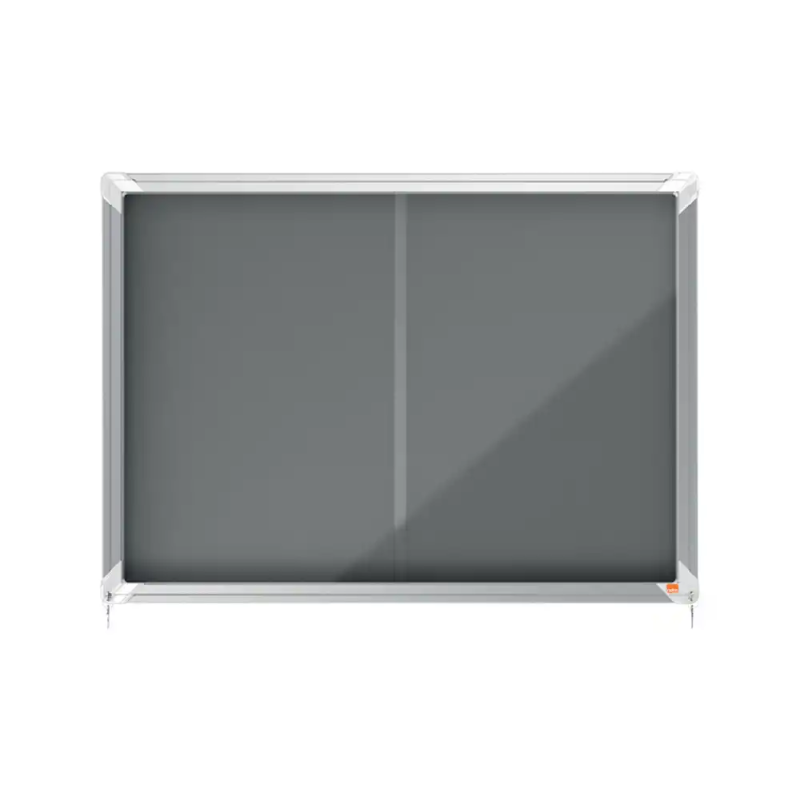 Vitrina de anuncios nobo premium plus fieltro gris con puerta corredera 8 x din a4 925x668 mm
