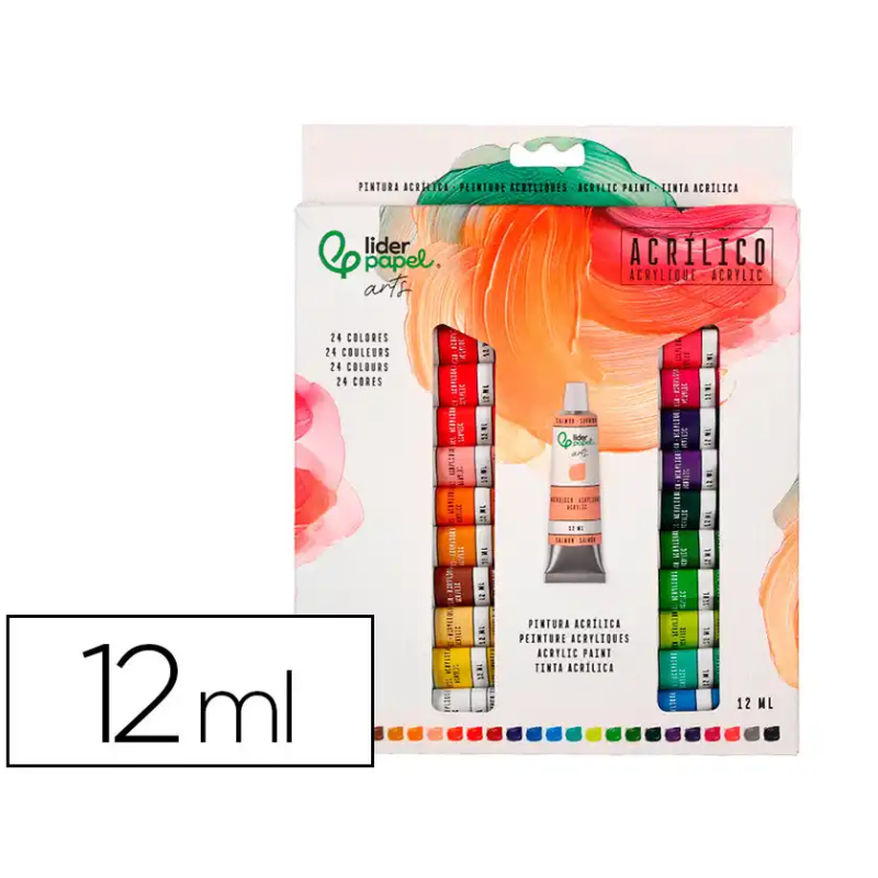 Pintura acrilica liderpapel caja de 24 tubos de aluminio de 12 ml colores surtidos