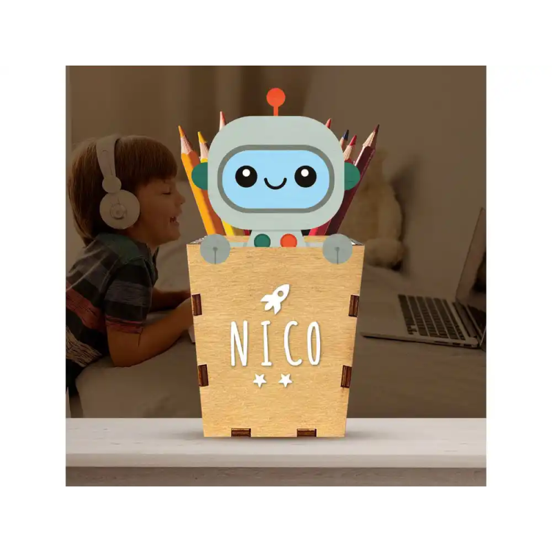 Cubilete portalapices vintiun personalizable robot
