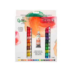 Pintura acrilica liderpapel caja de 24 tubos de aluminio de 12 ml colores surtidos