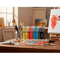 Pintura acrilica liderpapel caja de 6 tubos de plastico de 75 ml colores basicos