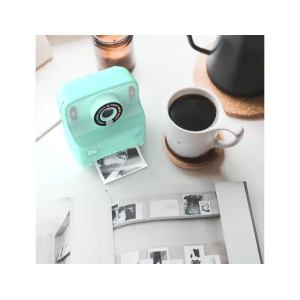 Camara mob con impresion instantanea turquesa