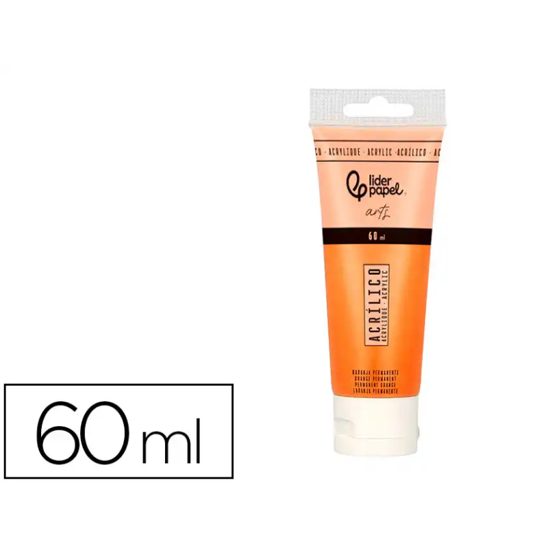Pintura acrilica liderpapel tubo de plastico de 60 ml color naranja permanente