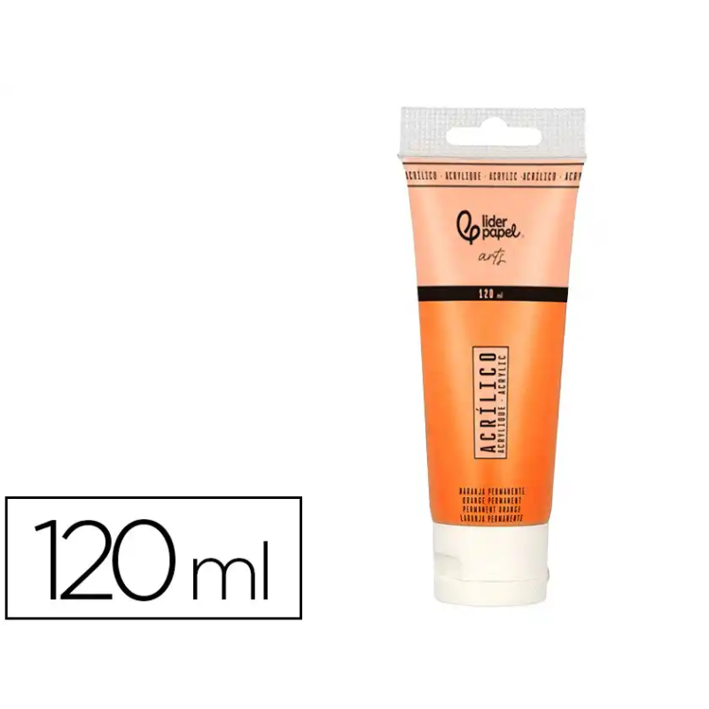 Pintura acrilica liderpapel tubo de plastico de 120 ml color naranja permanente