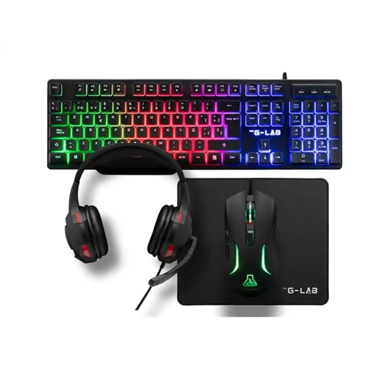 Set teclado + raton gaming the g-lab combo sulfur/sp 4 en 1 alfombrilla y auriculares