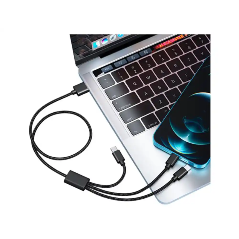 Cable veger usb-a/usb-c 2.0 1,5m negro 3 en 1