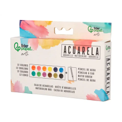 Acuarela liderpapel 12 colores con pincel de agua rellenable y esponja estuche de plastico