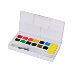 Acuarela liderpapel 12 colores con pincel de agua rellenable y esponja estuche de plastico