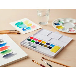 Acuarela liderpapel 12 colores con pincel de agua rellenable y esponja estuche de plastico
