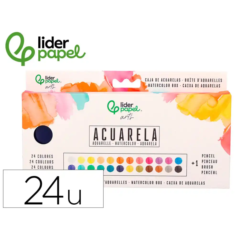 Acuarela liderpapel 24 colores con pincel estuche metalico