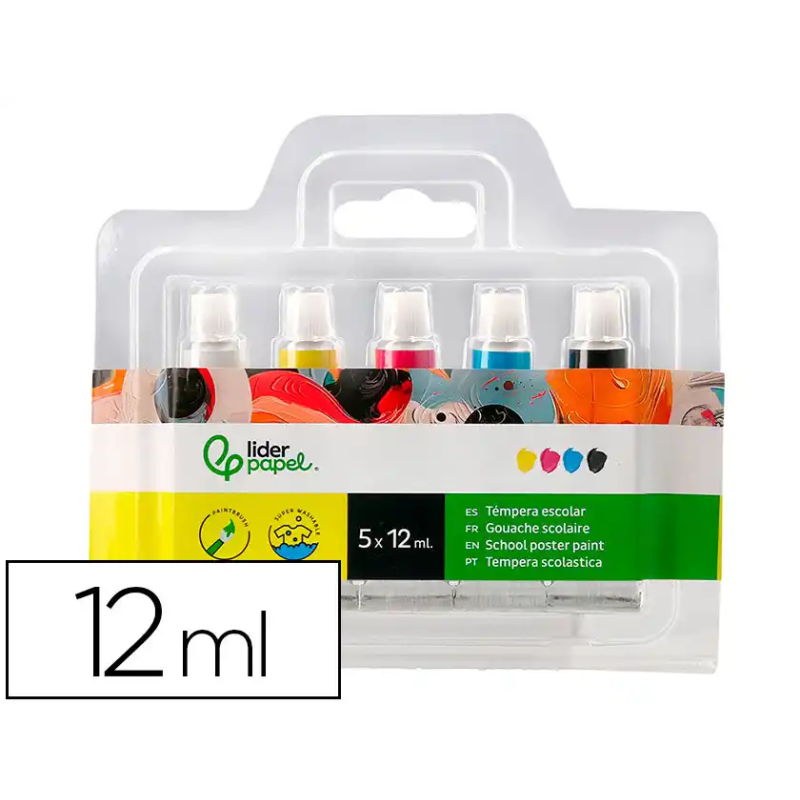 Tempera liderpapel en tubo de alumino de 12 ml estuche de 5 tubos colores primarios