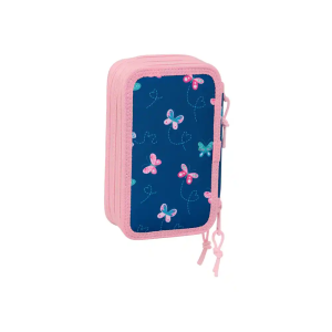 Plumier escolar safta triple cremallera 37 piezas blackfit8 mariposas 195x125x55 mm