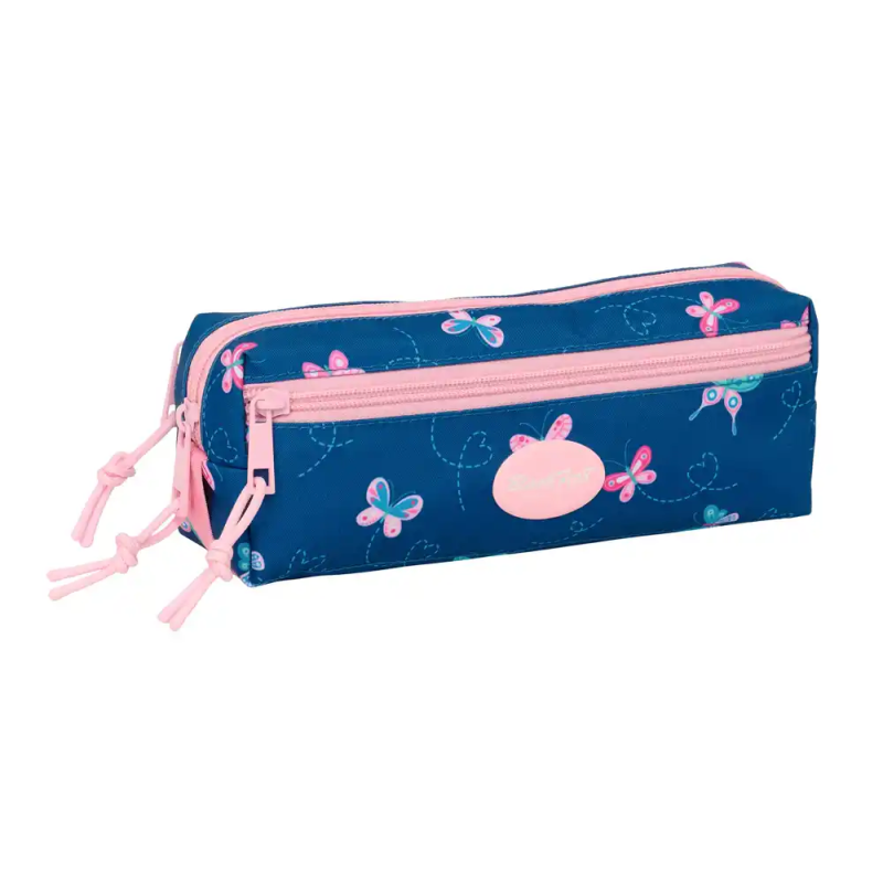 Bolso escolar portatodo safta triple pequeño con goma elastica blackfit mariposas 85x220x60 mm