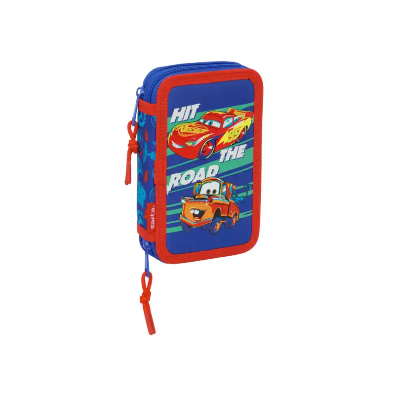 Plumier escolar safta doble cremallera pequeño 29 piezas cars 195x125x40 mm