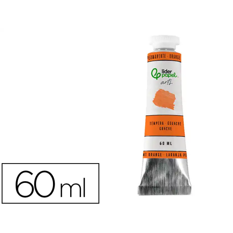 Pintura gouache/tempera liderpapel tubo de aluminio de 60 ml color naranja permanente