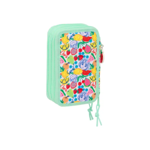 Plumier escolar safta triple cremallera 37 piezas dora 195x125x55 mm