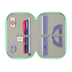 Plumier escolar safta triple cremallera 37 piezas dora 195x125x55 mm