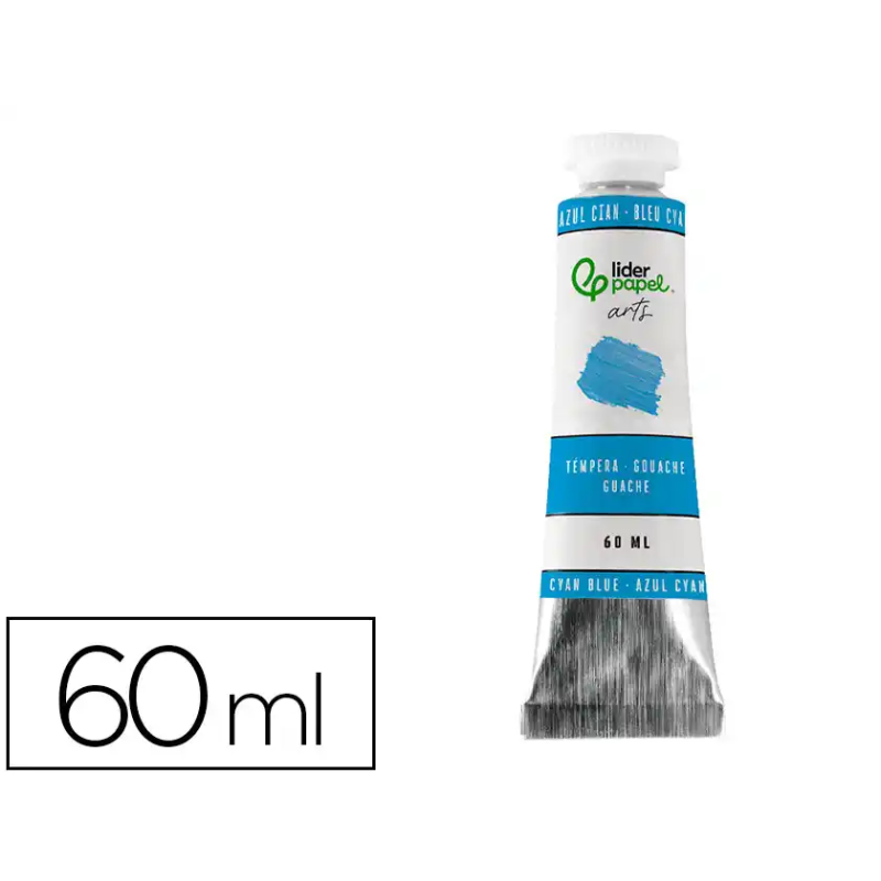 Pintura gouache/tempera liderpapel tubo de aluminio de 60 ml color azul cian