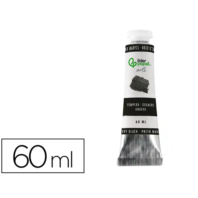 Pintura gouache/tempera liderpapel tubo de aluminio de 60 ml color negro marfil