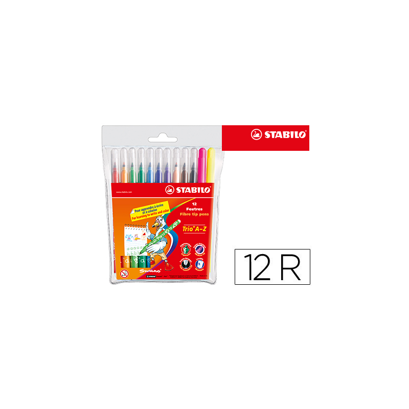 Rotulador stabilo trio a-z bolsa de 12 unidades colores surtidos