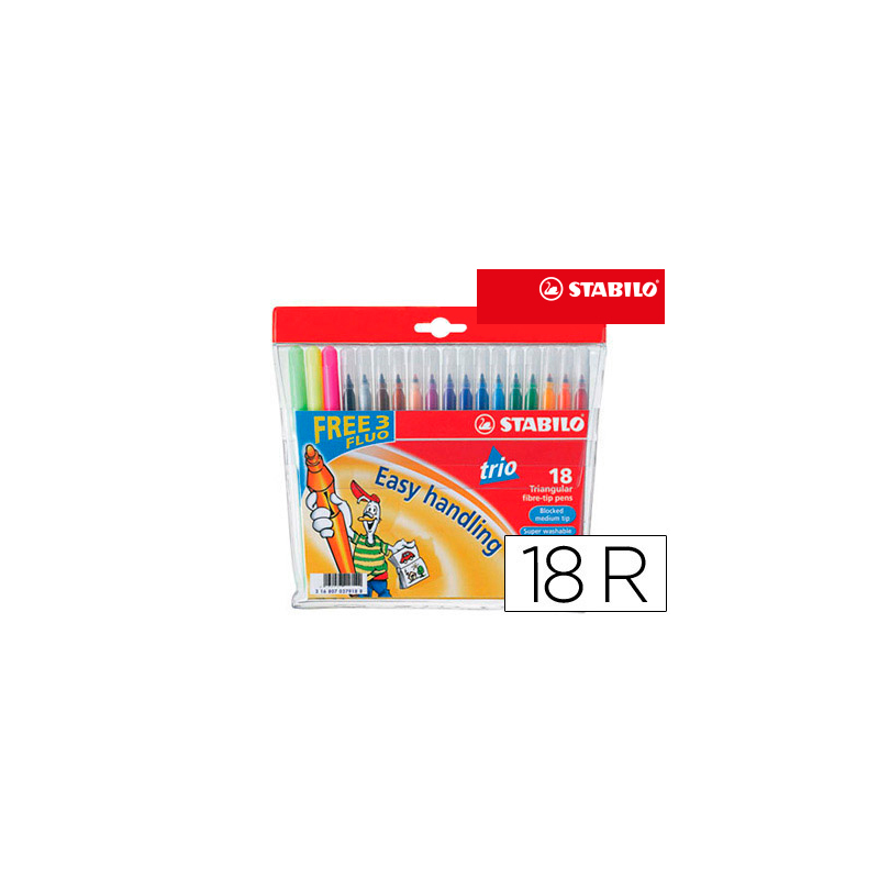 Rotulador escolar stabilo trio a-z bolsa de 18 unidades colores surtidos