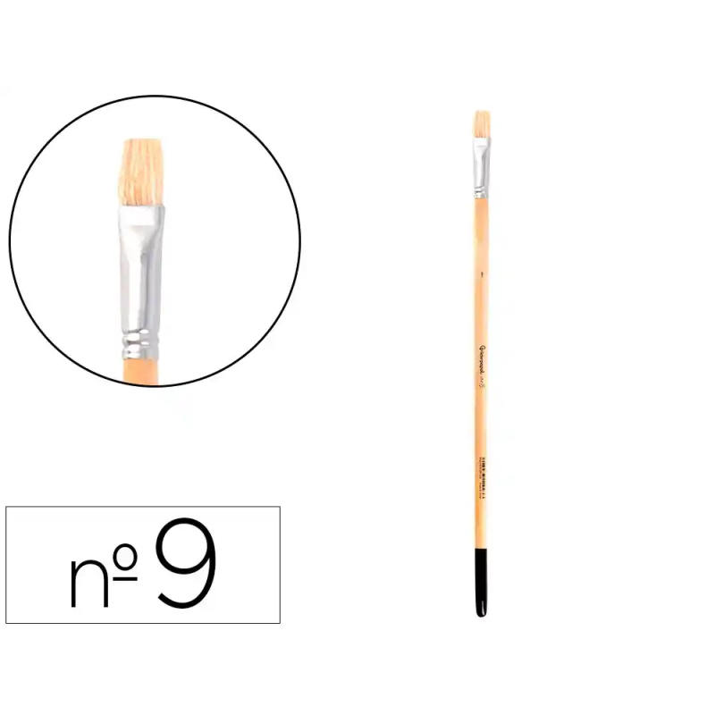 Pincel para pintura al oleo y acrilica liderpapel n 9 punta plana de pelo de cerda certificado fsc
