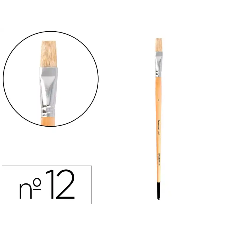 Pincel para pintura al oleo y acrilica liderpapel n 12 punta plana de pelo de cerda certificado fsc