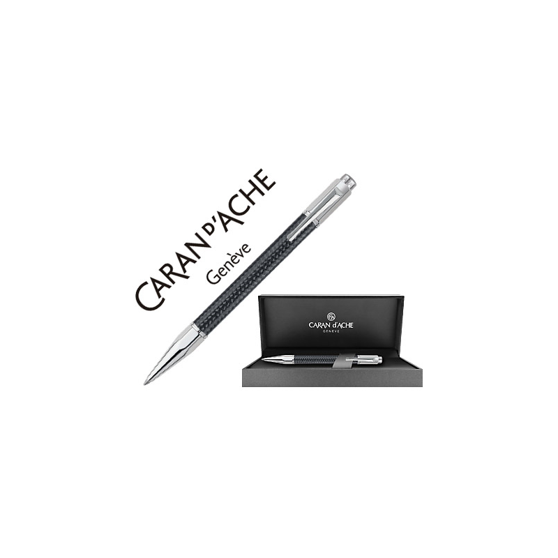 Boligrafo caran d'ache varius cuerpo fibra de carbon 3000 negro placado rodio con estuche punta media