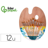 Pinceles sinteticos liderpapel pack de 12 unidades con puntas y tamaños surtidos + paleta de madera