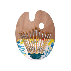 Pinceles sinteticos liderpapel pack de 12 unidades con puntas y tamaños surtidos + paleta de madera