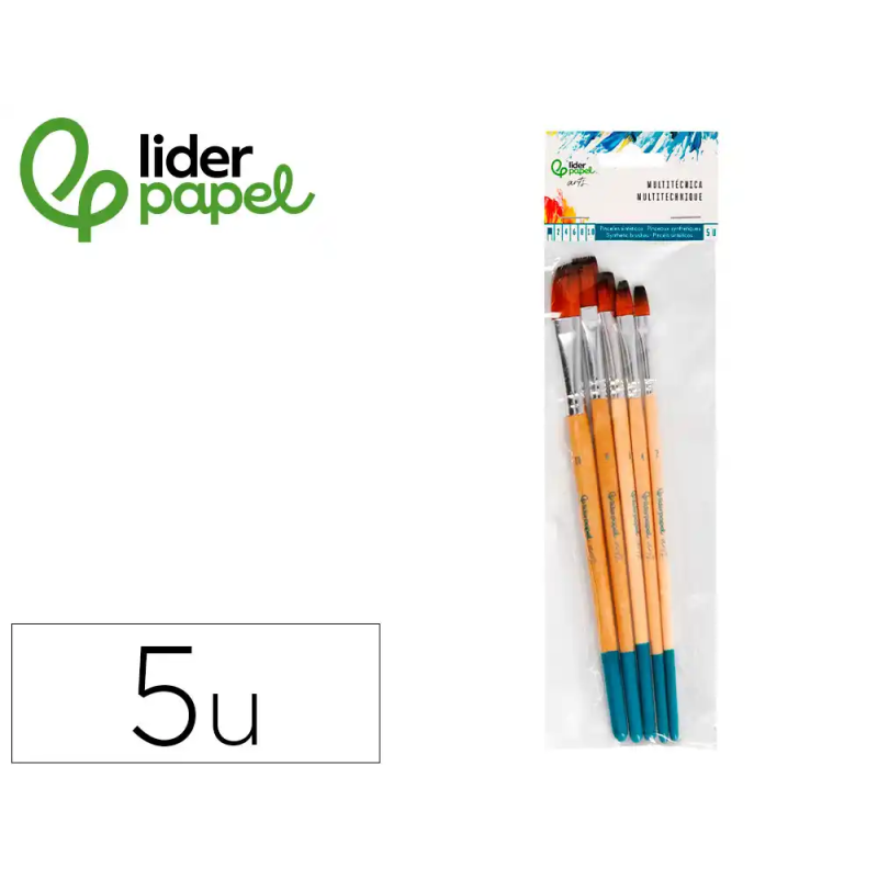 Pinceles sinteticos liderpapel punta plana bolsa de 5 unidades tamaños surtidos certificado fsc