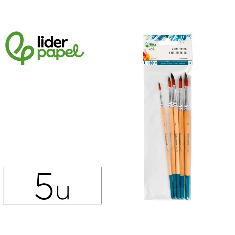 Pinceles sinteticos liderpapel punta redonda bolsa de 5 unidades tamaños surtidos certificado fsc