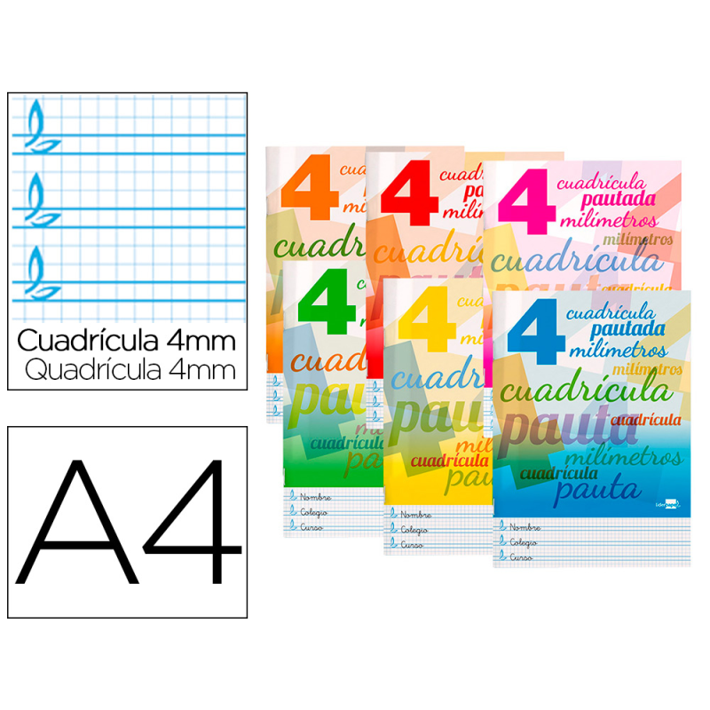 Libreta liderpapel pautaguia tapa cartoncillo 32 hojas din a4 70gr cuadriculado pautado 4 mm