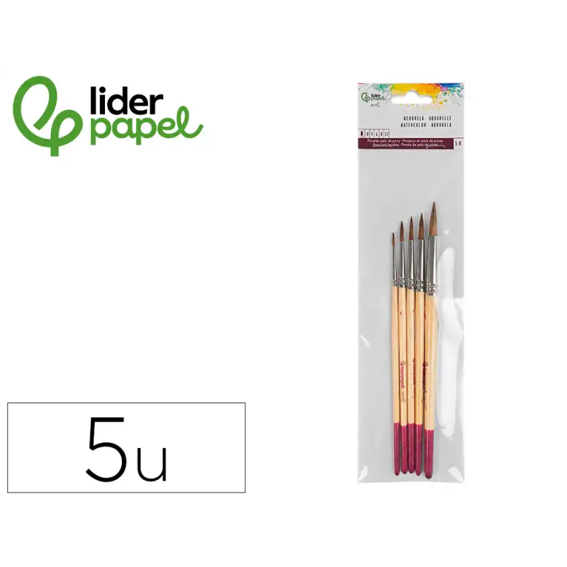 Pinceles de pelo de pony lider papel virola cromada blister de 5 unidades surtidas certificado fsc