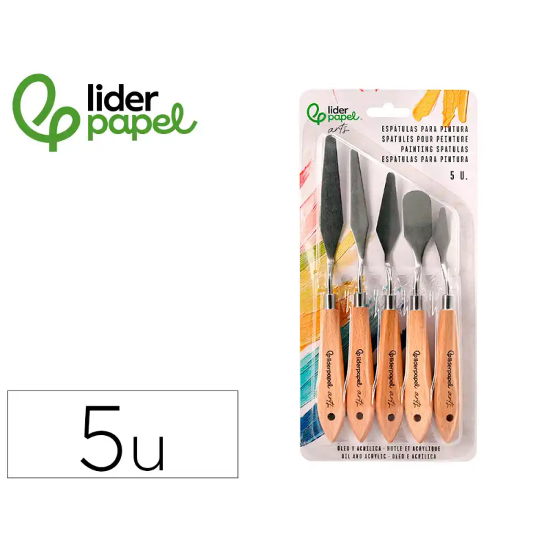 Espatula para pintura liderpapel metalica mango de madera juego de 5 unidades tamaños surtidos certificado