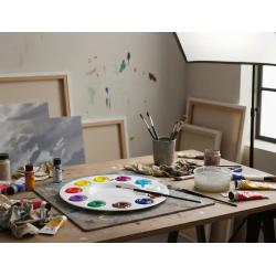 Paleta plastico liderpapel para pintura redonda con 10 huecos 17 cm