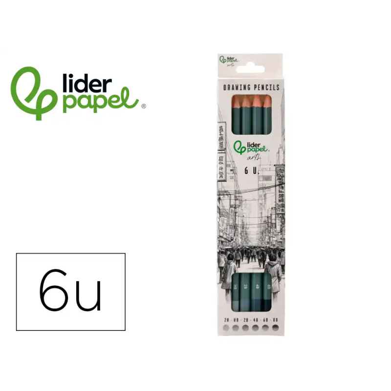 Lapices de grafito liderpapel caja 6 unidades durezas surtidas certificado fsc