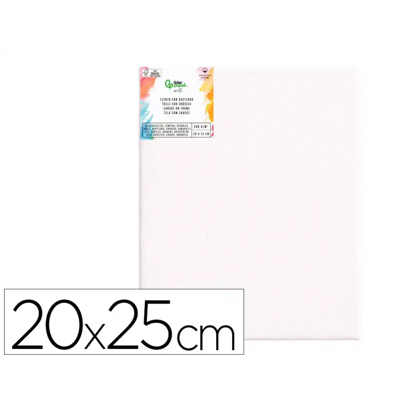 Bastidor liderpapel 3p lienzo grapado parte trasera algodon 100% bordes madera 20x25 cm gramaje 280g/m2 certificado