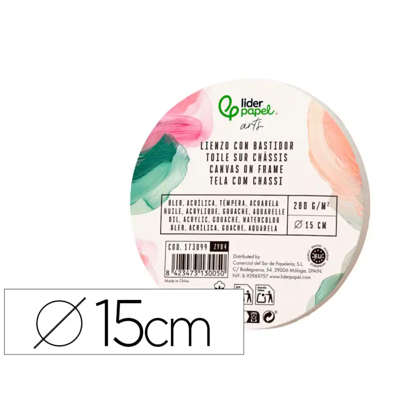 Bastidor redondo liderpapel lienzo grapado parte trasera algodon 100% borde madera 15 cm gramaje 280g/m2
